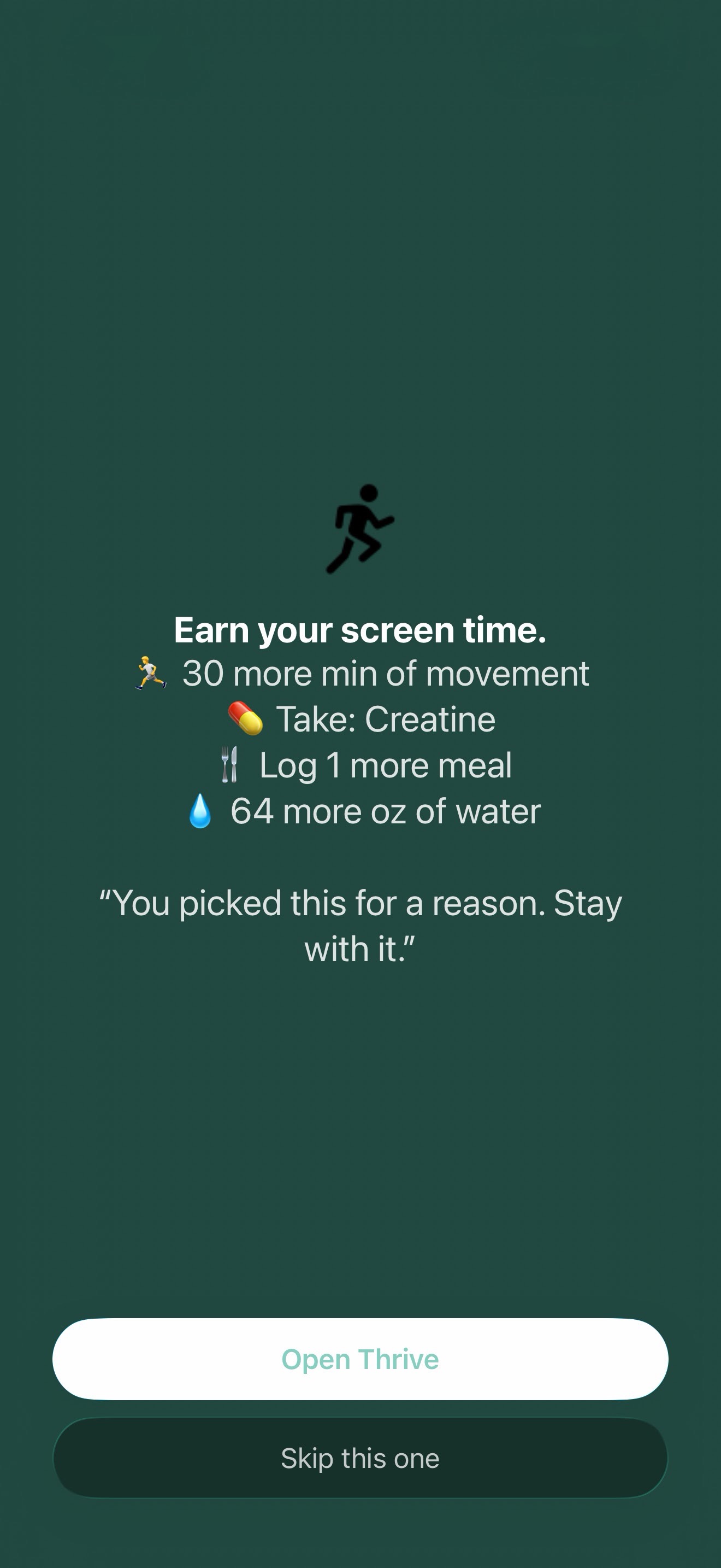 Thrive shield screen blocking an app until today's health tasks are met
